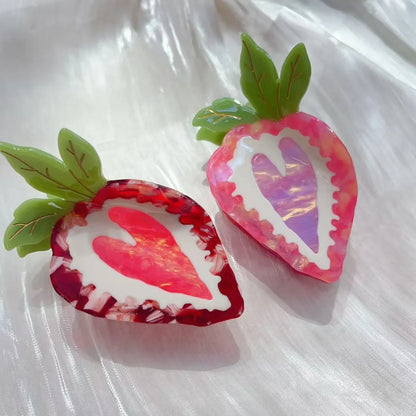 Handmade strawberry hairpin in red or pink colour, pastoral-style design for female users