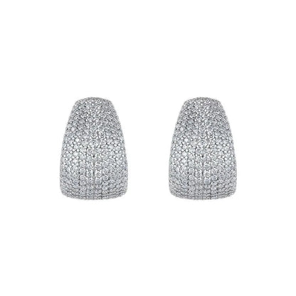 Geometric sterling silver ear studs with moissanite stones in gift box