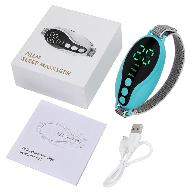 White portable sleep aid device showing dimensions of 80×40×20mm with USB charging port