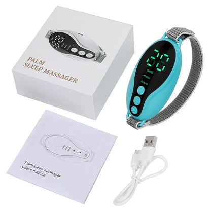 White portable sleep aid device showing dimensions of 80×40×20mm with USB charging port
