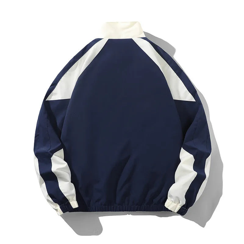 Men's black casual jacket with contrast stitching detail and side pockets for outdoor wear