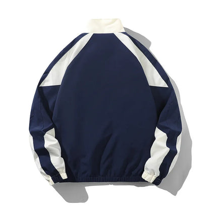 Men's black casual jacket with contrast stitching detail and side pockets for outdoor wear