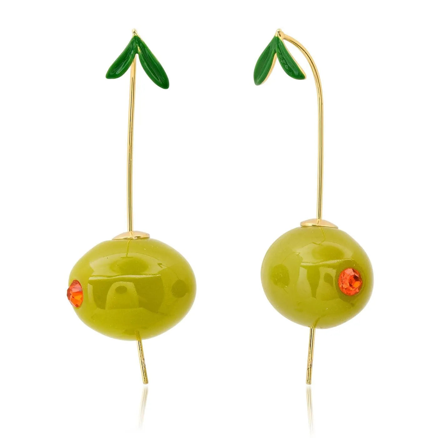 Gold plated copper earrings with detailed fruit and vegetable designs in seven colours.