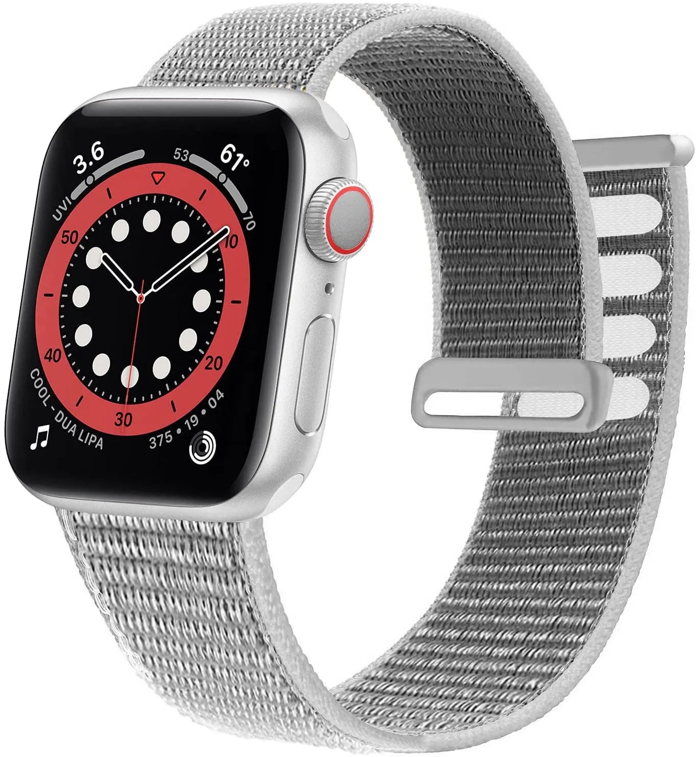 Woven nylon Apple Watch strap in multiple colour options on a watch case