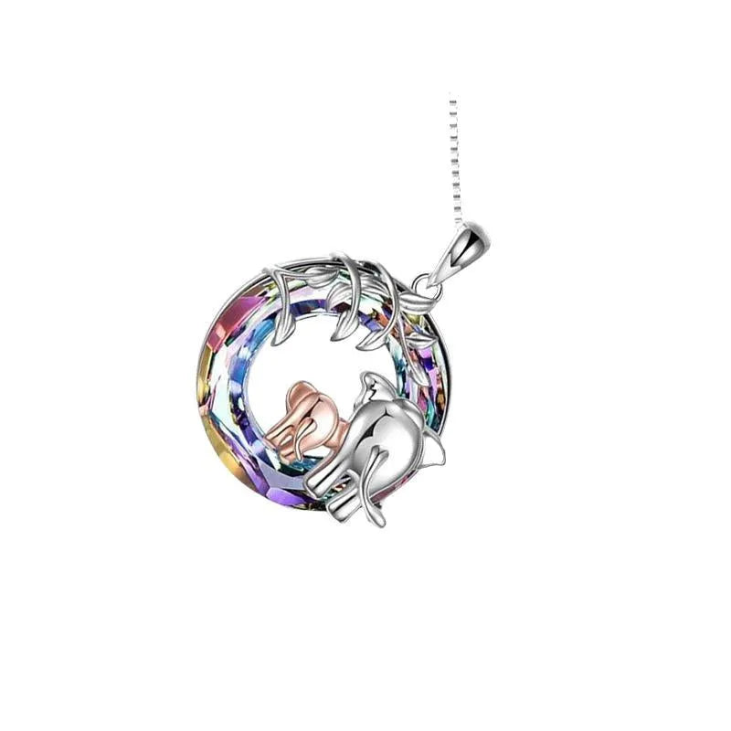 Platinum colour women's necklace with animal-shaped geometric diamond pendant featuring Saturn decoration on adjustable chain
