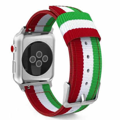 Split nylon watchband for Apple Watch in 38-49mm sizes with rainbow and striped colour options