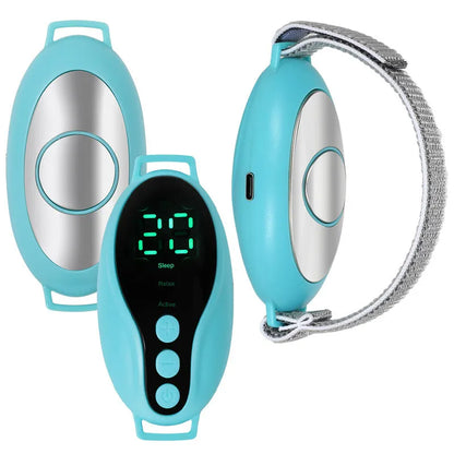 White portable sleep aid device showing dimensions of 80×40×20mm with USB charging port