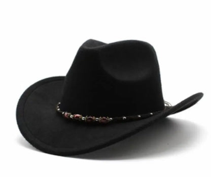 Brown leather velvet Western cowboy hat with curved brim and conical crown