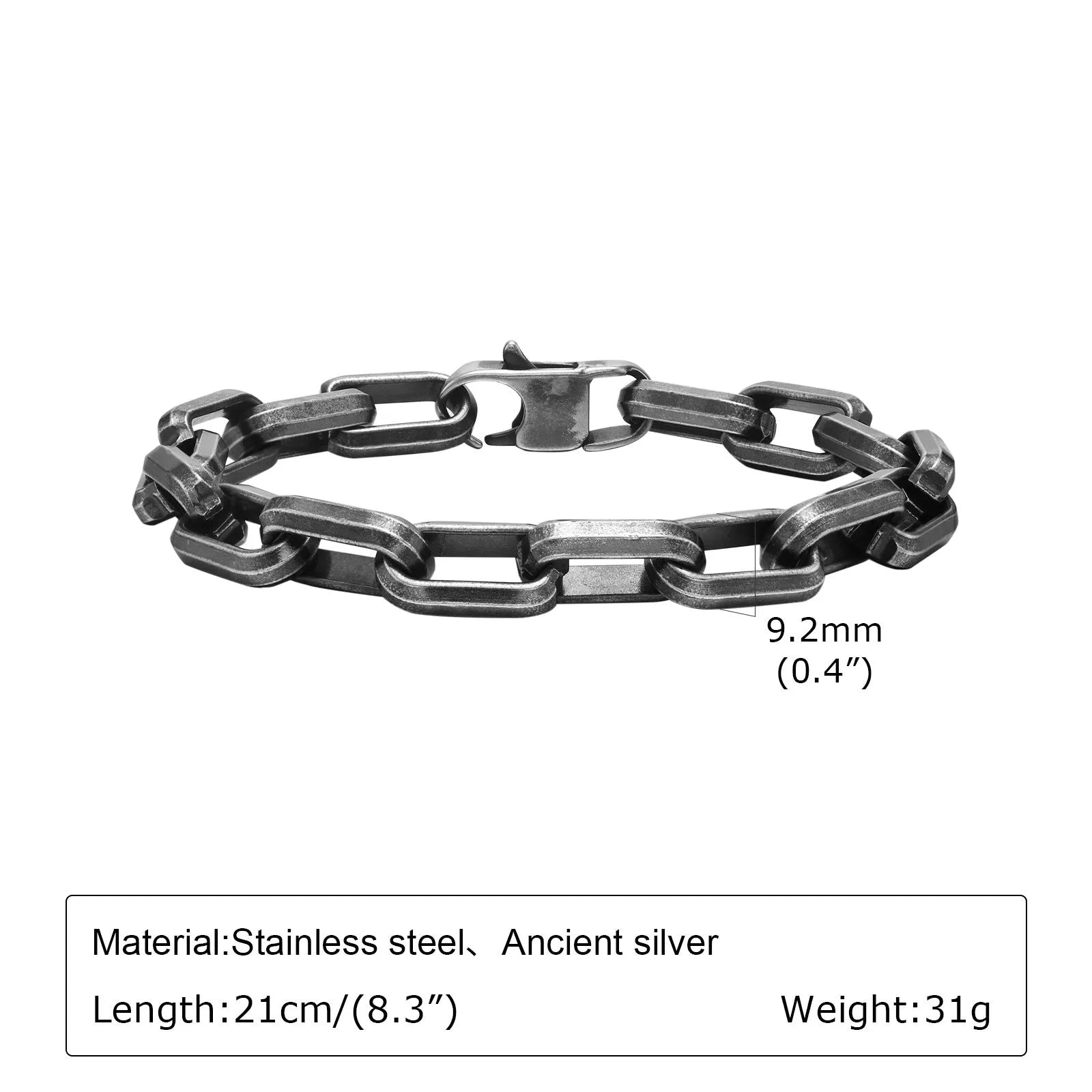 Titanium steel men's bracelet with square chain design in steel colour finish