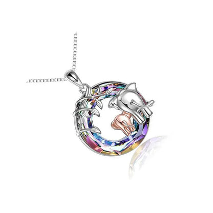 Platinum colour women's necklace with animal-shaped geometric diamond pendant featuring Saturn decoration on adjustable chain