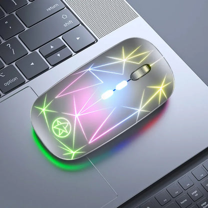 Wireless dual-mode Bluetooth gaming mouse with metal roller in star black finish alongside charging cable