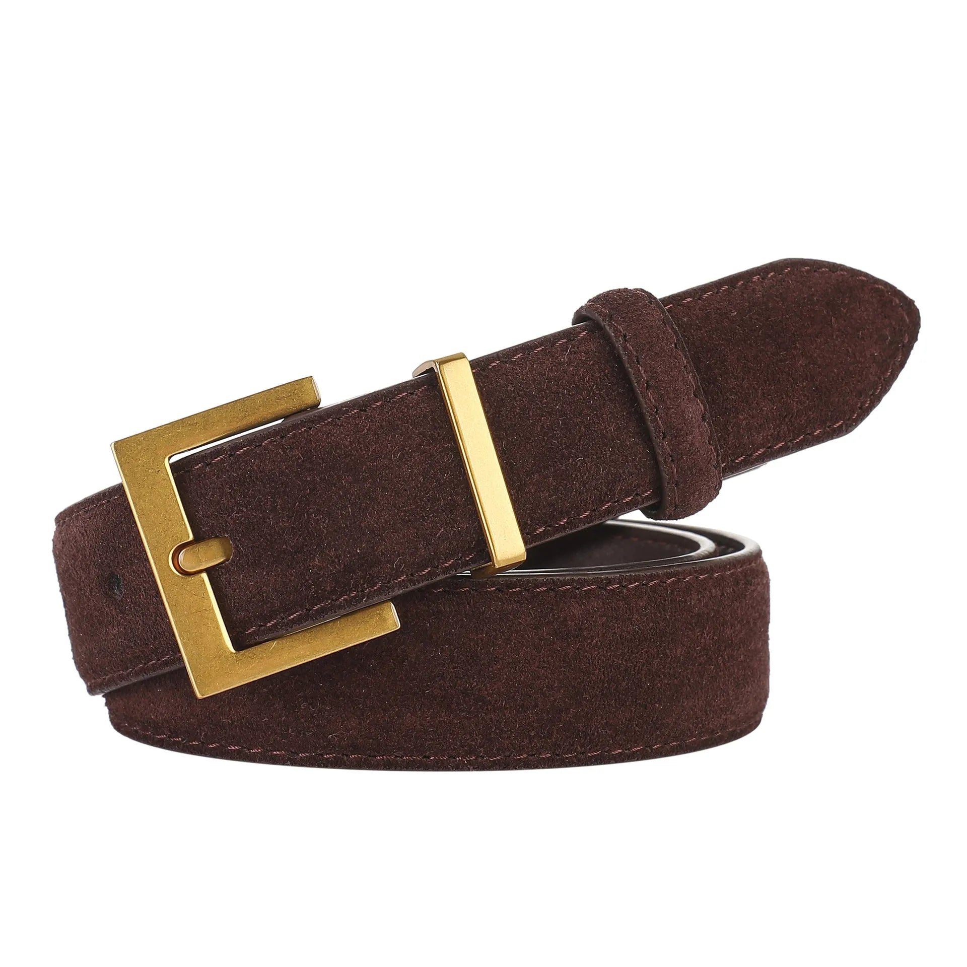 Ladies genuine leather pin buckle belt with quadrilateral alloy buckle in black, caramel, dark brown or light brown
