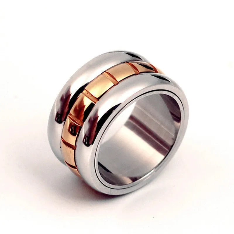 Ultra-wide gold titanium steel ring with rotatable knuckle tail in sizes 7-10