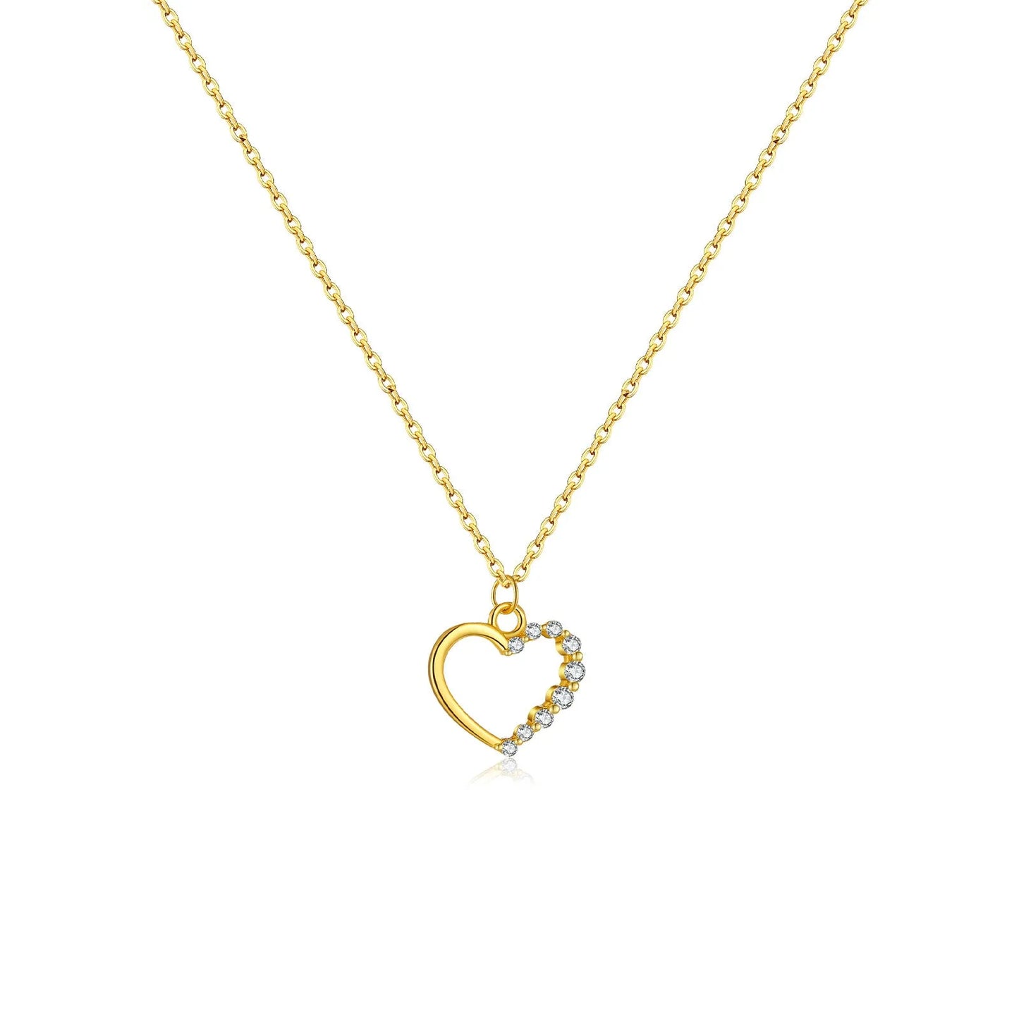 S925 sterling silver hollow heart necklace on a regular chain, available in gold or platinum plating.