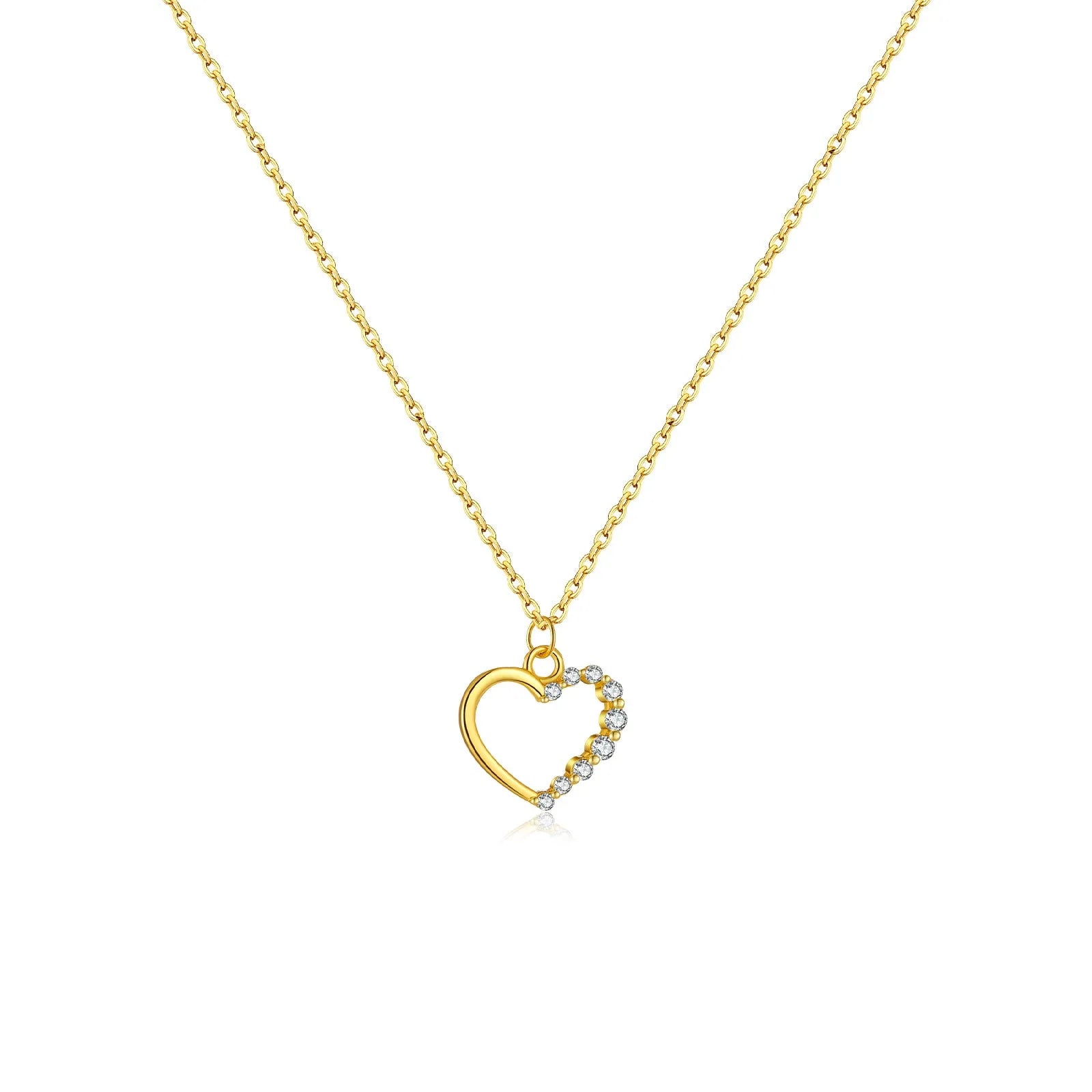 S925 sterling silver hollow heart necklace on a regular chain, available in gold or platinum plating.