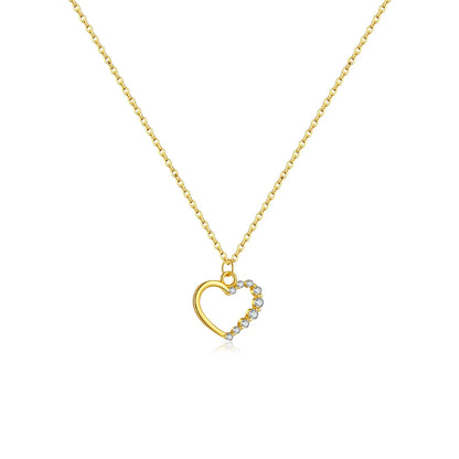 S925 sterling silver hollow heart necklace on a regular chain, available in gold or platinum plating.
