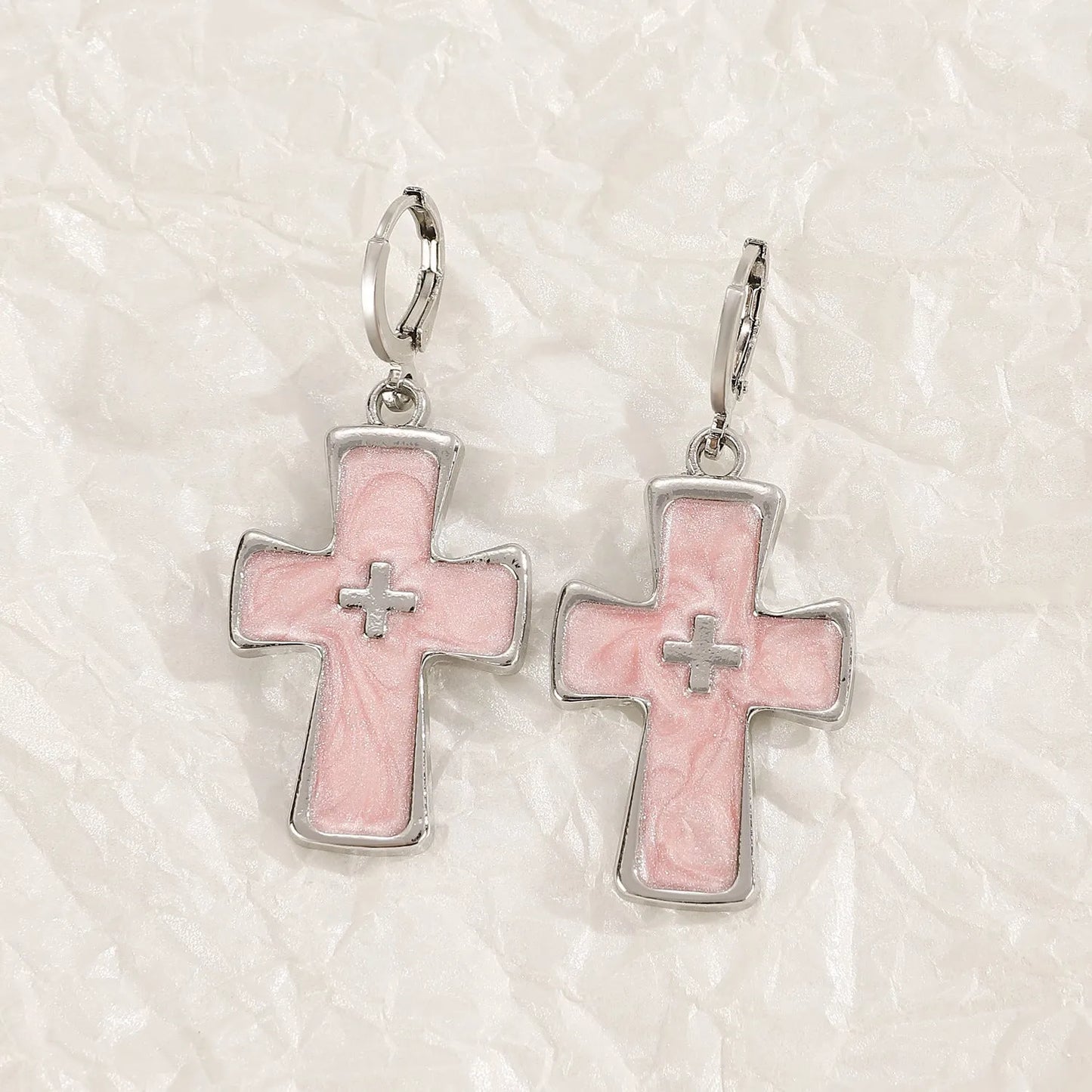 Women's geometric cross crystal drop earrings in alloy with five colour variant options