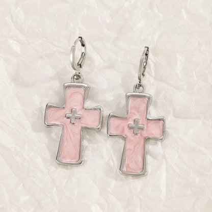 Women's geometric cross crystal drop earrings in alloy with five colour variant options