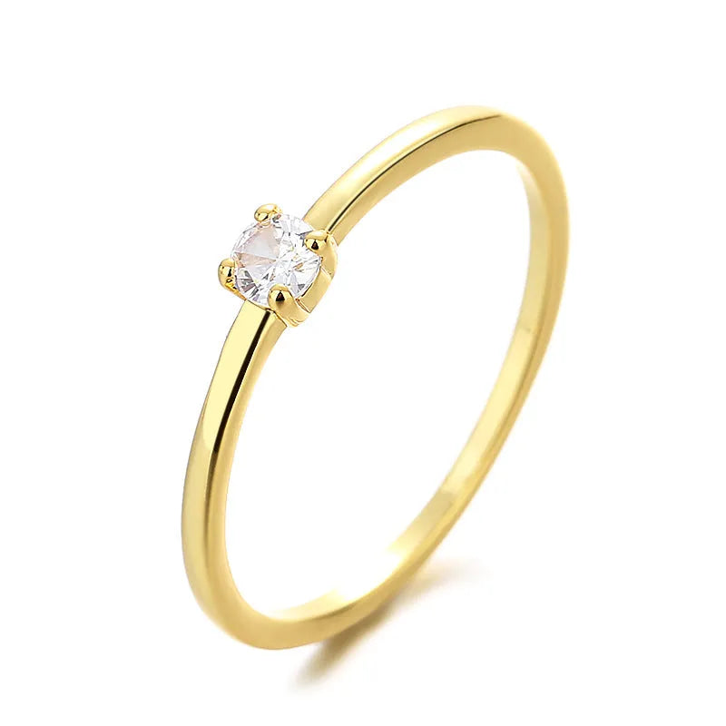 Twin style personalised single diamond fine circle copper women's ring, four colours four sizes