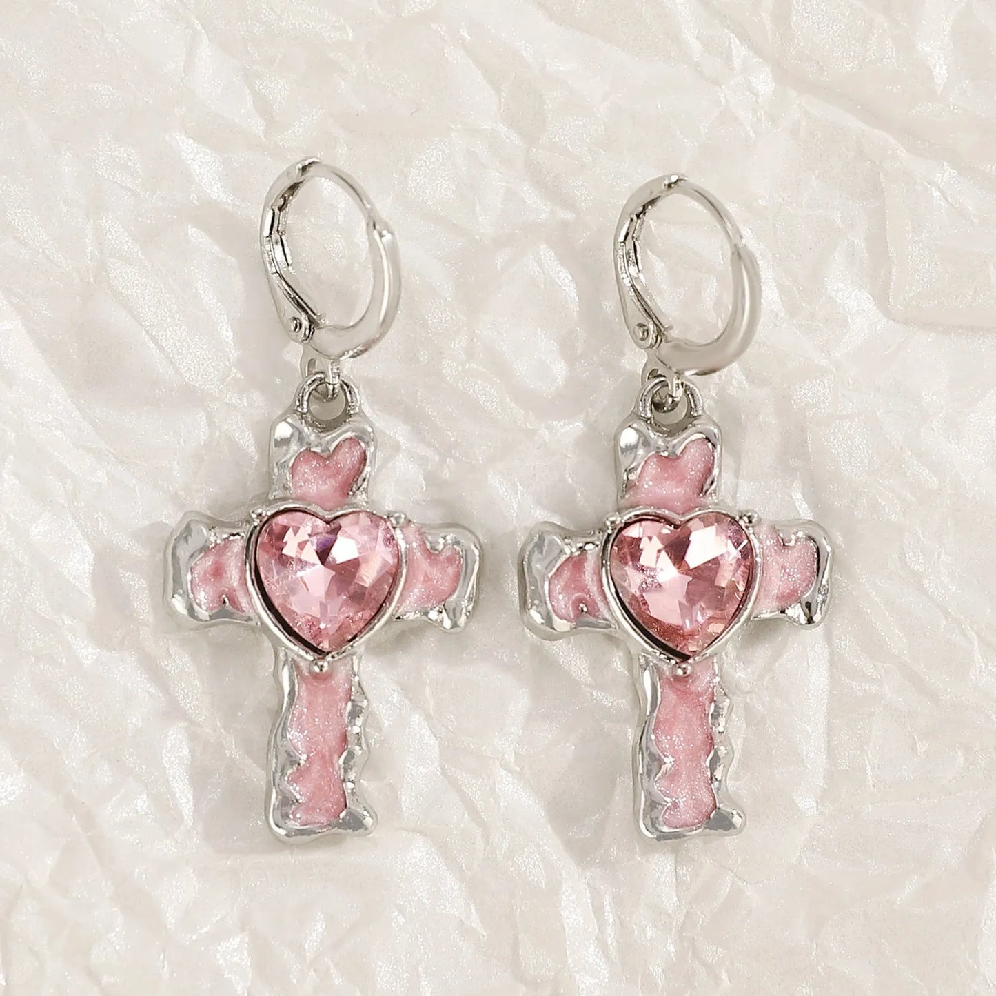 Women's geometric cross crystal drop earrings in alloy with five colour variant options
