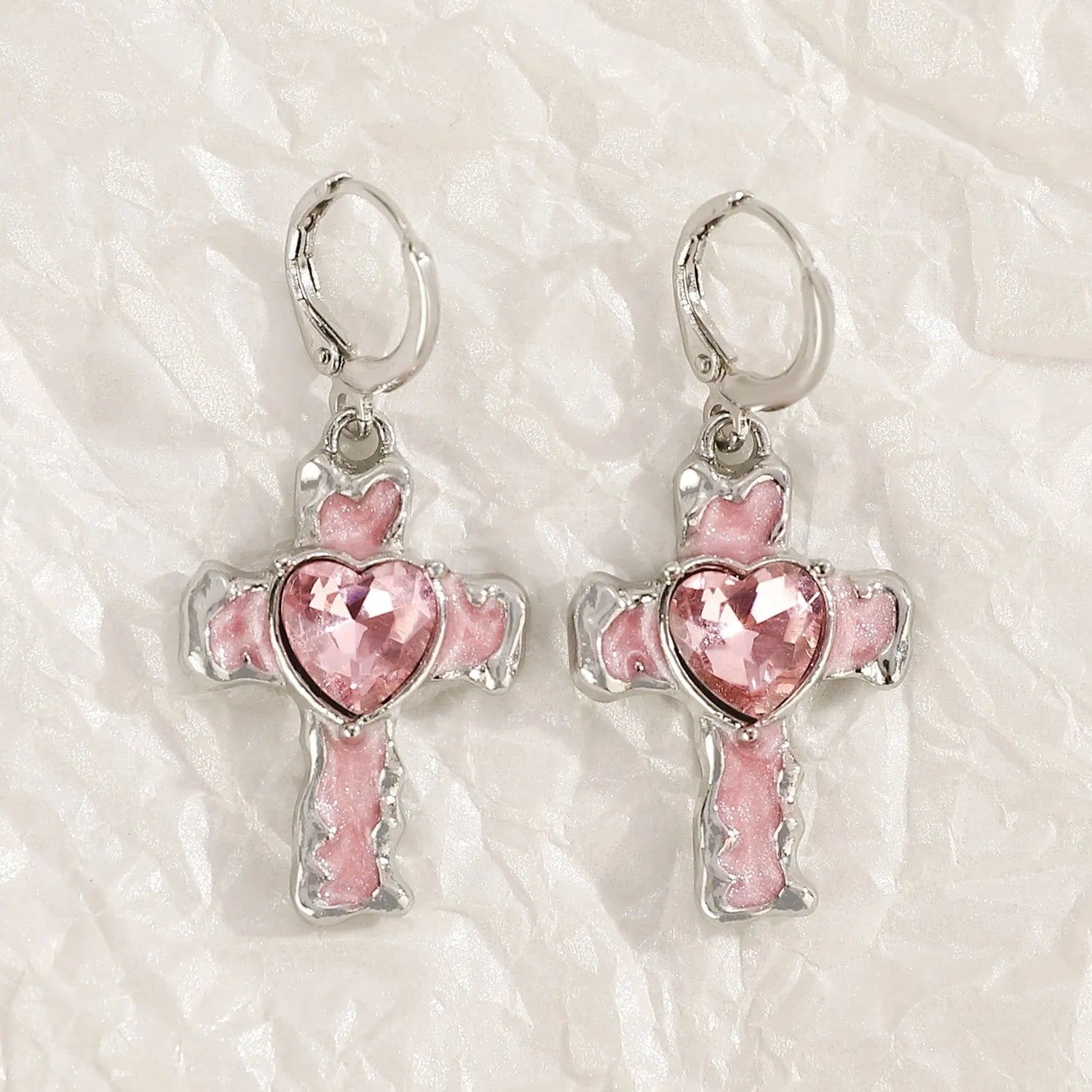 Women's geometric cross crystal drop earrings in alloy with five colour variant options