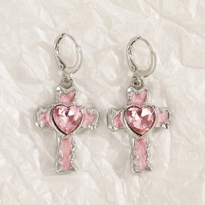 Women's geometric cross crystal drop earrings in alloy with five colour variant options