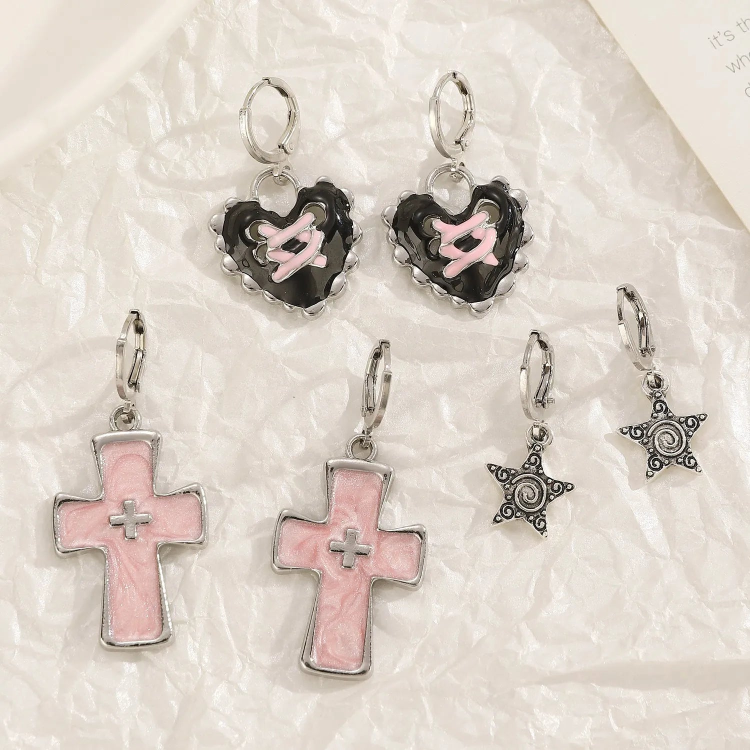 Women's geometric cross crystal drop earrings in alloy with five colour variant options