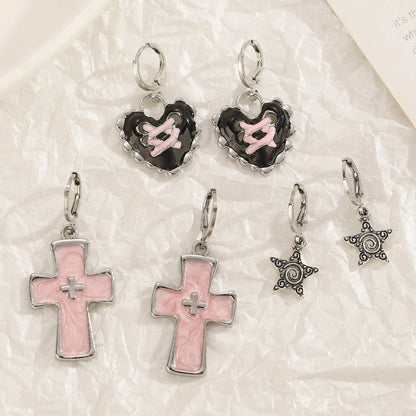 Women's geometric cross crystal drop earrings in alloy with five colour variant options