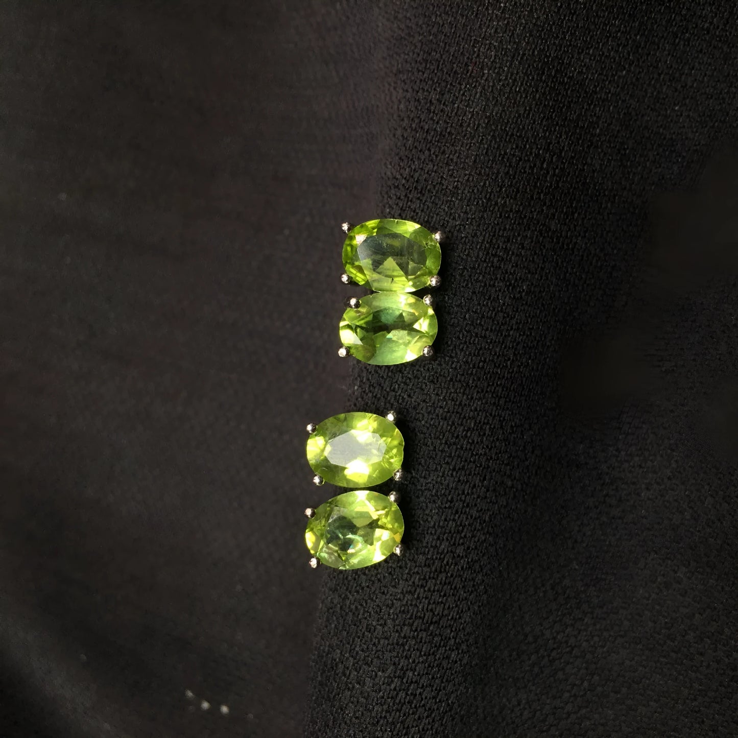 Natural grass green olivine stud earrings in S925 silver with geometric faceted 6×8mm stones
