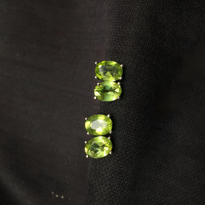 Natural grass green olivine stud earrings in S925 silver with geometric faceted 6×8mm stones