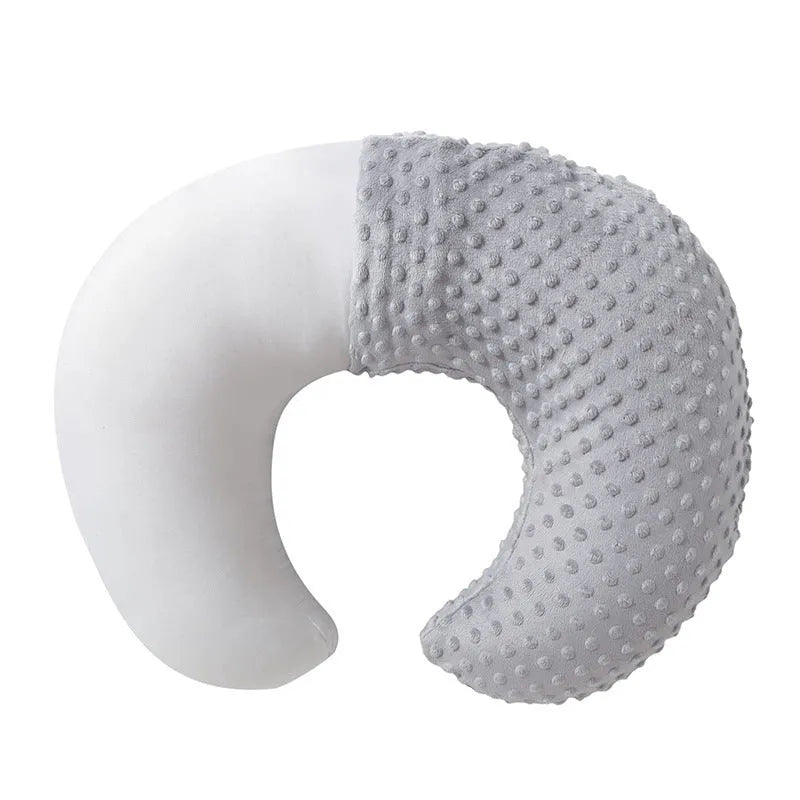 Nursing pillow with integrated milk spill guard in grey colour, showing 45-degree angle and 35cm width for baby support.