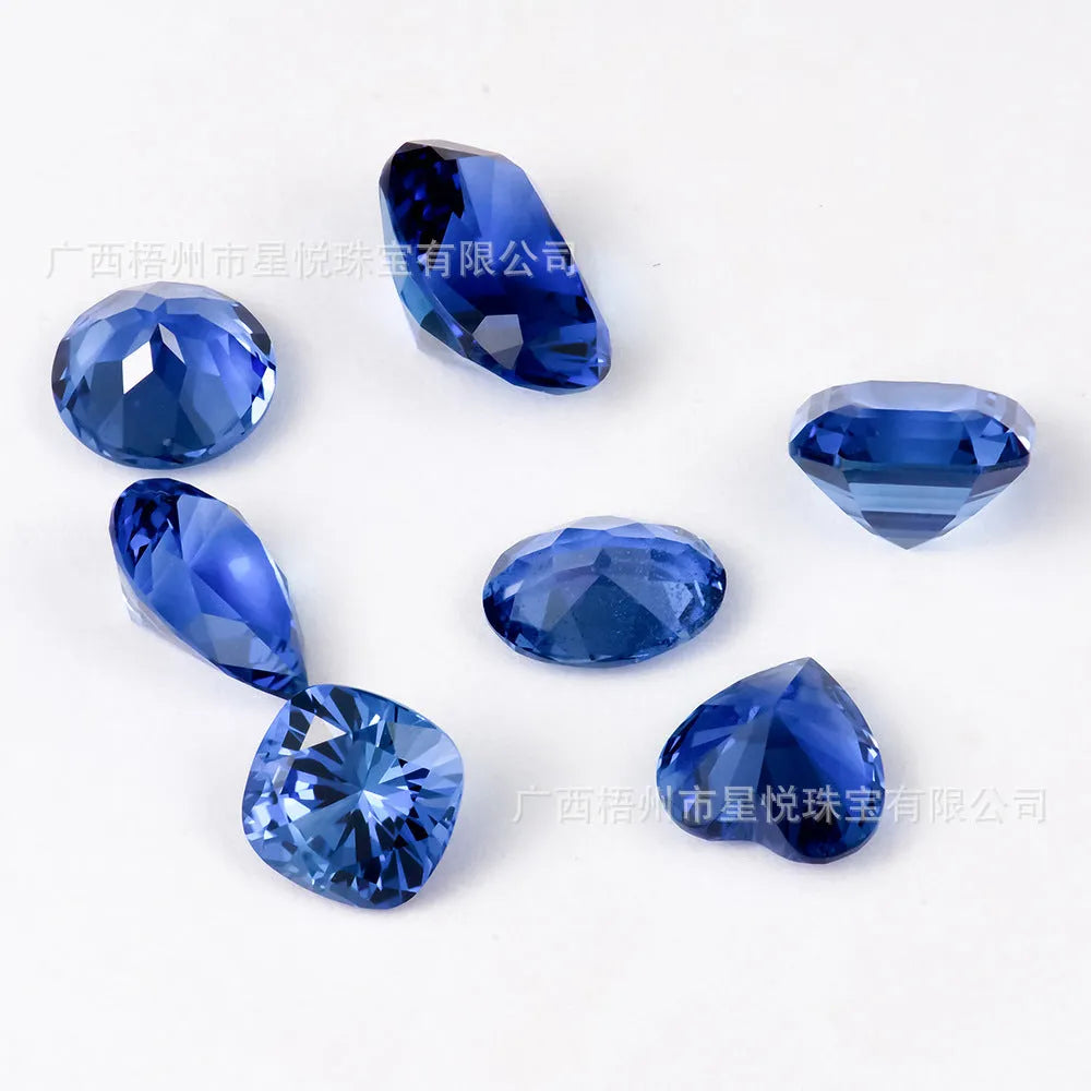Royal blue love shaped tiara cultivate gemstone in multiple shapes and carat weights for jewellery making.