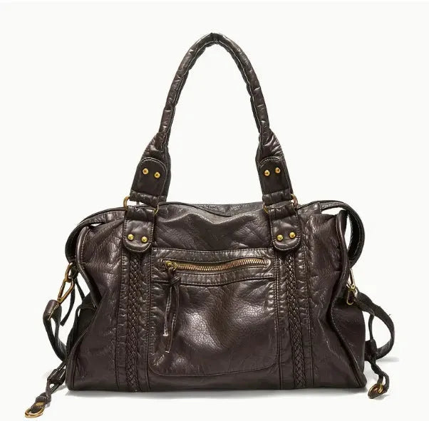 Women's retro messenger bag in soft PU with weaving decoration and single shoulder strap