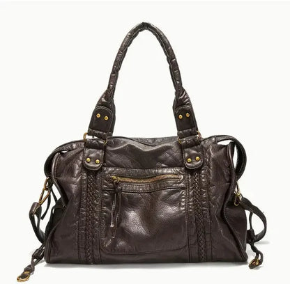 Women's retro messenger bag in soft PU with weaving decoration and single shoulder strap