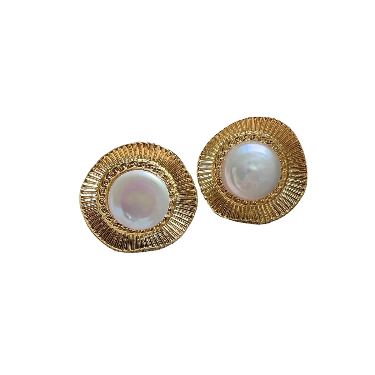 Round gold electroplated retro earrings for women with circular design elements