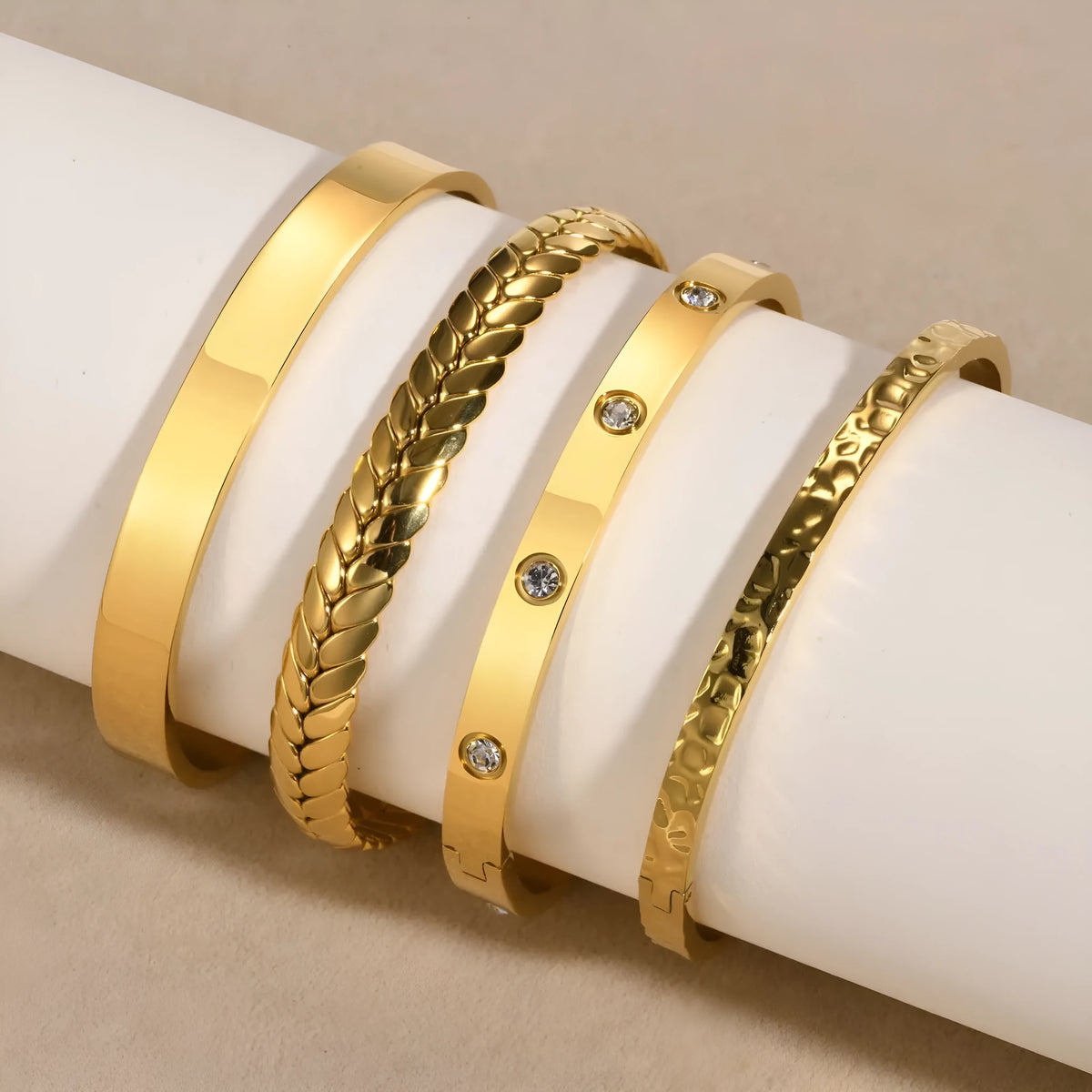 Stainless steel glossy bracelet with drill detail, available in 6mm and 3.9mm widths and multiple colour codes
