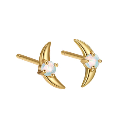 Women's geometric sterling silver earrings with electroplated gold finish and blue crystal stones