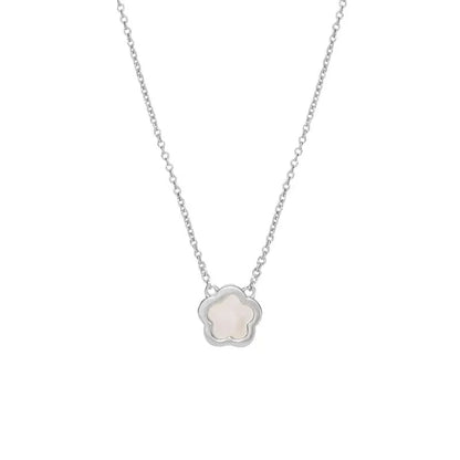 White mother-of-pearl shell flower necklace with gold or silver chain