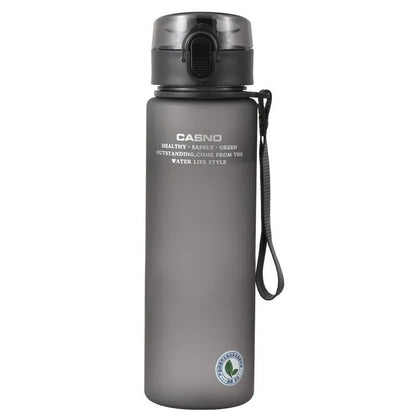PC sports water bottle with lanyard in frosted finish colours showing leak-proof seal