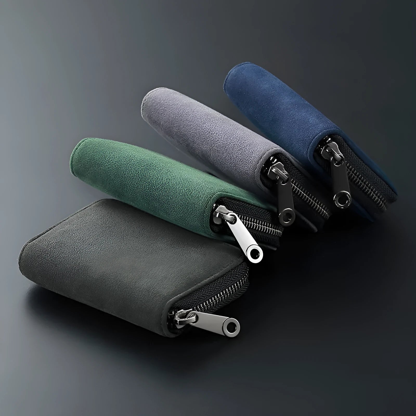 Men's suede-effect PU leather card holder with anti-degaussing protection showing card slots