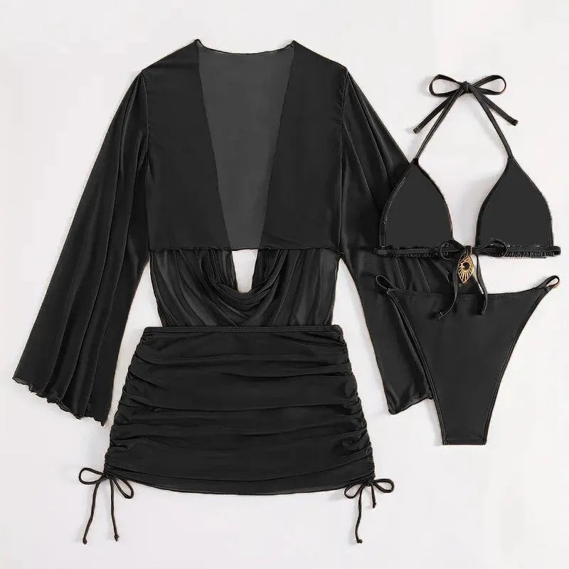 Dark brown women's one-piece swimsuit with a lace-up front and backless design.