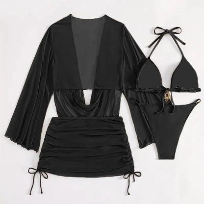 Dark brown women's one-piece swimsuit with a lace-up front and backless design.