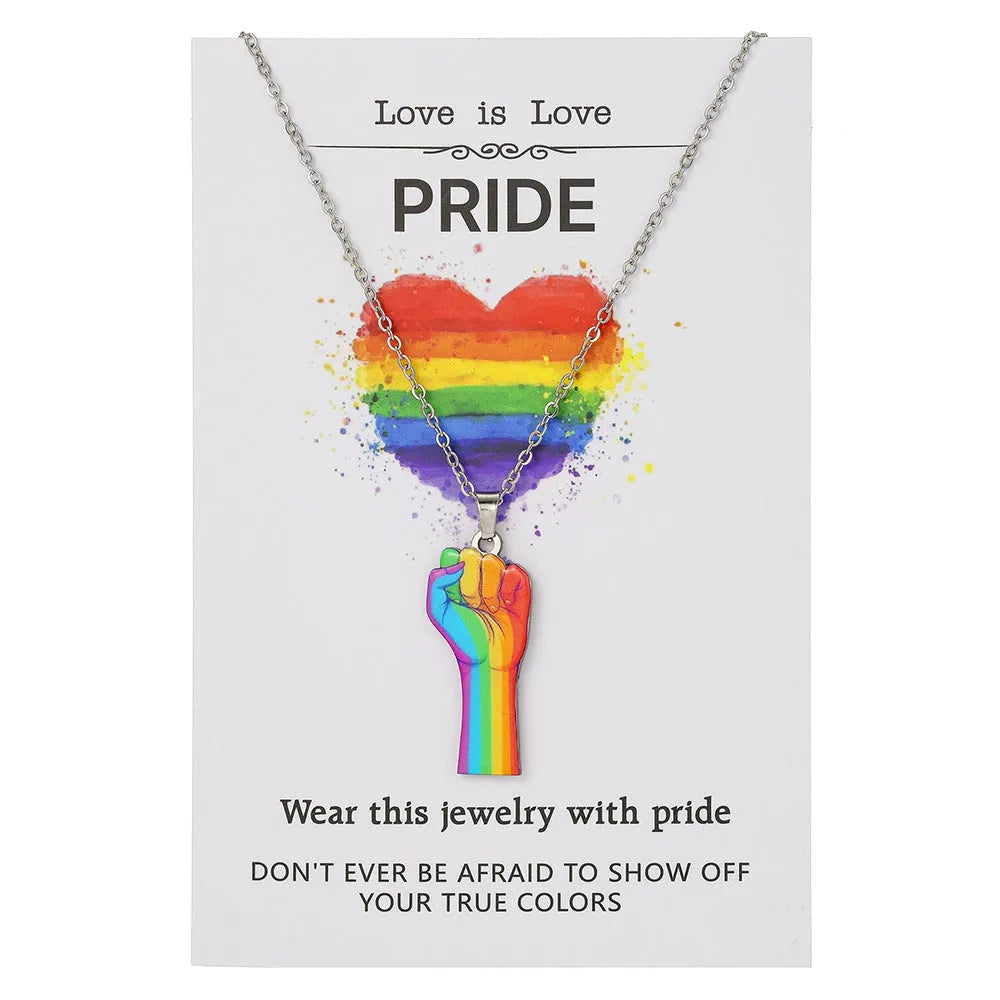 Stainless steel friendship bracelet and necklace set with colour printed inspirational text