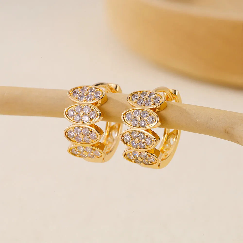 Women's gold-coloured copper earrings with zircon stone detailing in ins style design