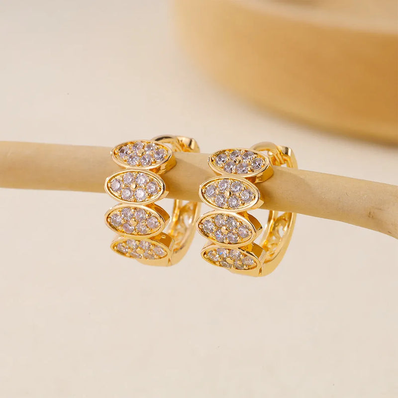 Women's gold-tone zircon earrings inlaid with zircon stones, copper material fashion jewellery for everyday wear, ins style design, EH412018 colour option, contemporary earring set