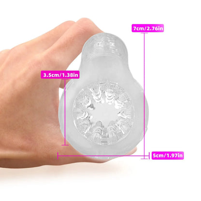 Transparent TPE male enhancement exerciser with turtle head design and seven vibration settings
