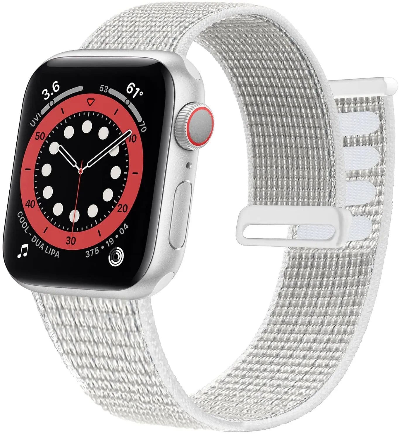 Woven nylon Apple Watch strap in multiple colour options on a watch case