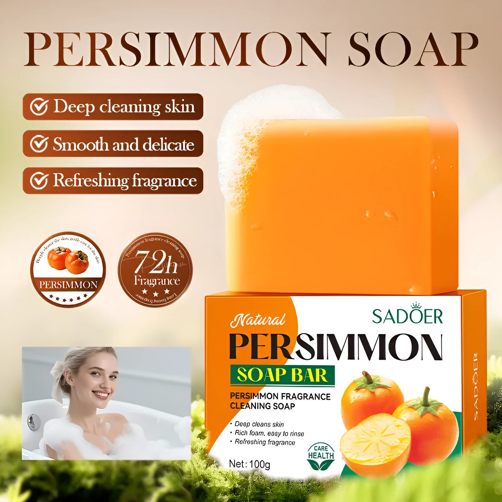 100g persimmon fragrance solid cleaning soap bar for household use