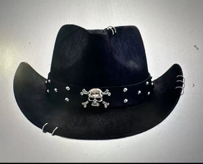 Brown leather velvet Western cowboy hat with curved brim and conical crown