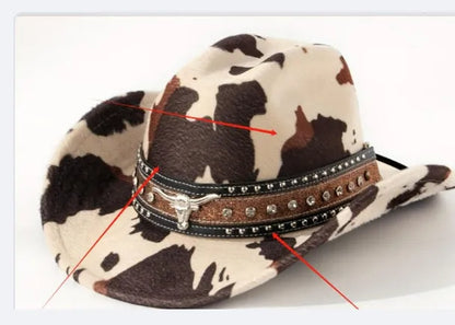 Brown leather velvet Western cowboy hat with curved brim and conical crown